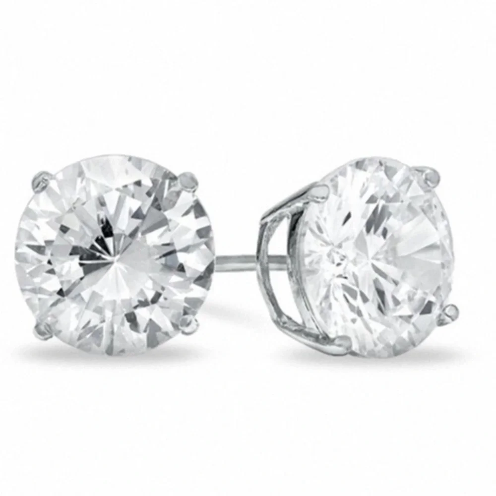16k White Gold Round CZ Stud Earrings Unisex 1.5 Total Carat Weight